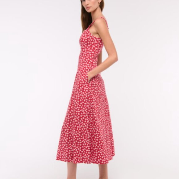 Abercrombie The A&F Mila Stretch Midi Dress Small Red Pattern - Picture 5 of 6
